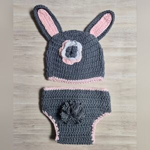 Handmade Crochet Baby Bunny Outfit Newborn Photography Prop Easter Photo Set